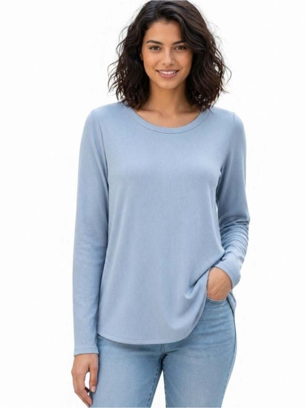 Light Blue Ribbed Long Sleeve Top Juniors 11-13 Soft Stretch Casual Tee